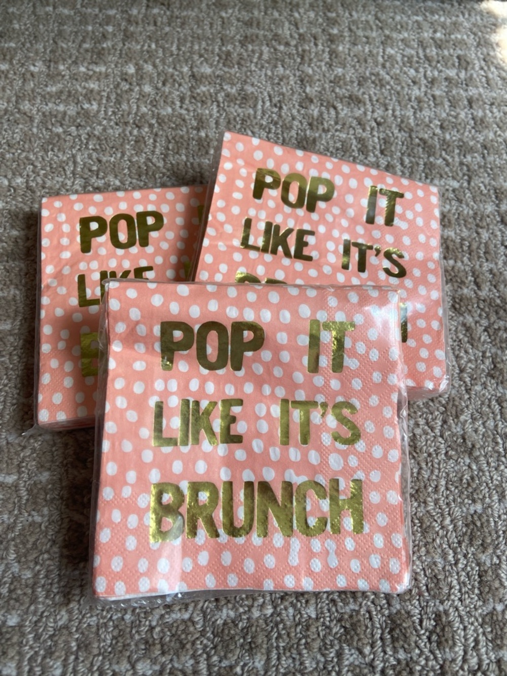 Bundle of 3 Pop It Like It's Brunch Coral Napkins with‎ Gold Foil